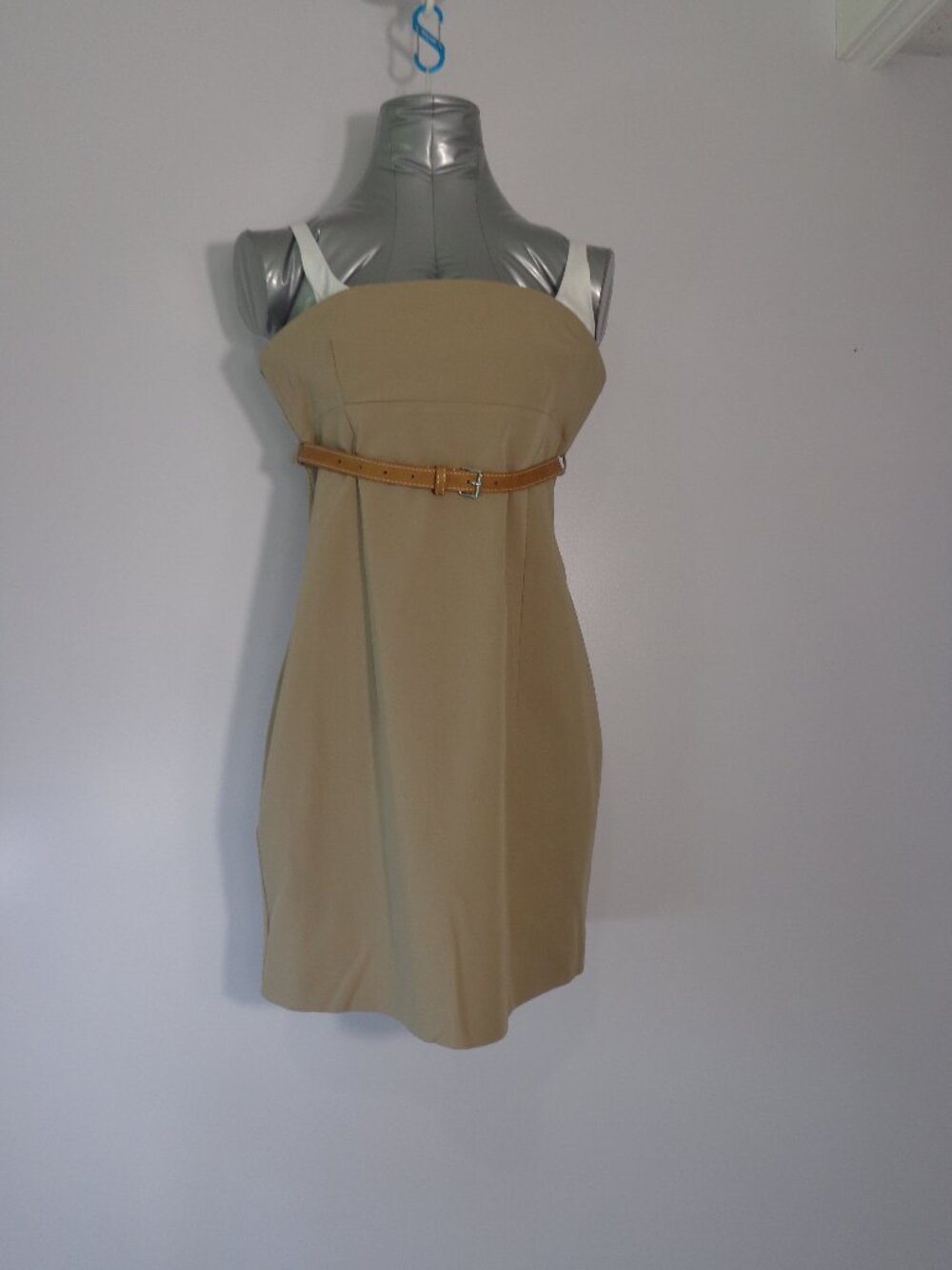 NEW! Zara Women's Short Dress With Matching Belt Camel Beige Brown White Size L
